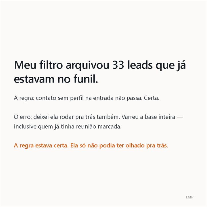 Post: o filtro que arquivou 33 leads